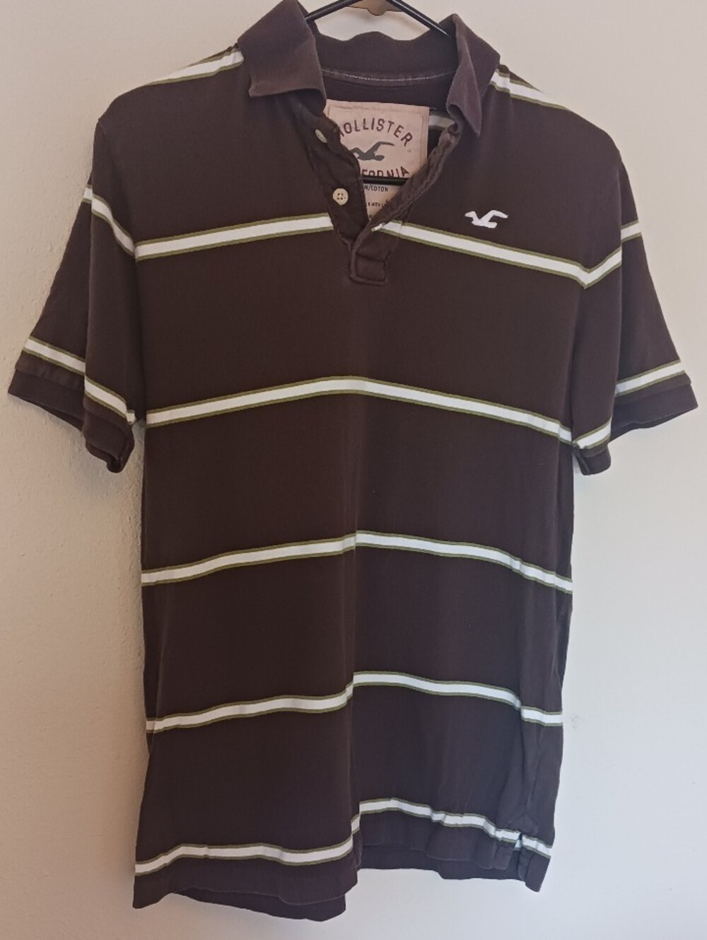Hollister Y2K Surf Shop Mens Brown Polo Shirt Striped Short Sleeve Cotton Size L